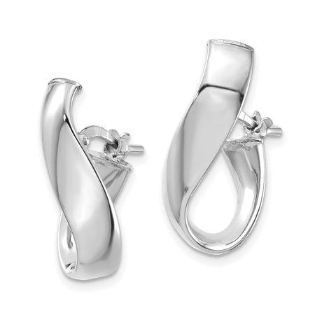 14k White Gold Hoop Earrings, Twisted Modern Design with Omega Back