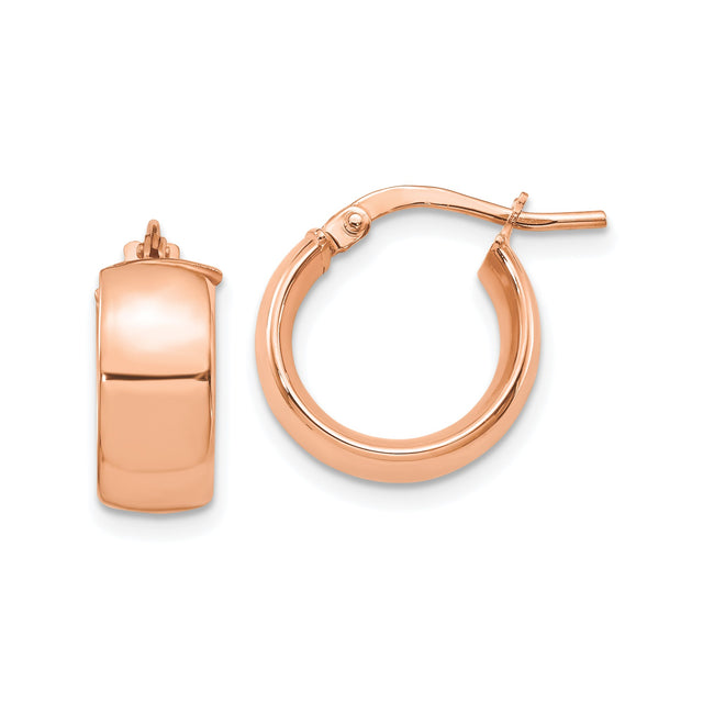 14k Rose Gold Hoop Earrings, High Polish Finish, Hinged Closure, Sleek Minimalist Design for Women