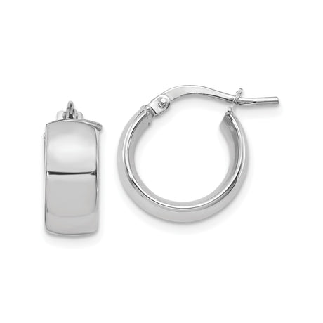 14k Yellow Gold Hoop Earrings, Polished Two-Tone Rhodium Classic Round Style for Women