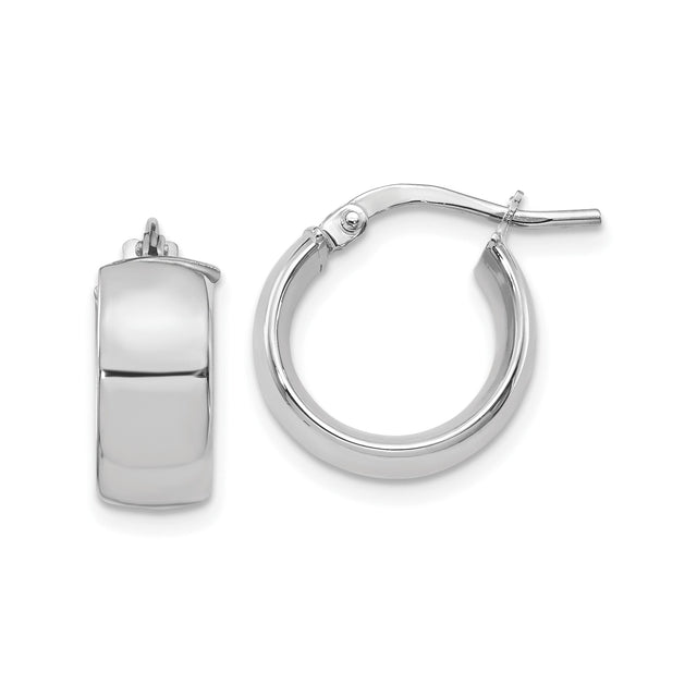 14k Yellow Gold Hoop Earrings, Polished Two-Tone Rhodium Classic Round Style for Women