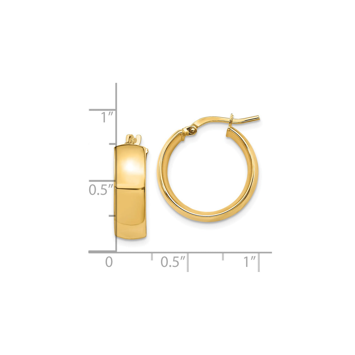 14k Yellow Gold Hoop Earrings, Classic Round Polished Hoops with Hinged Clasp for Women