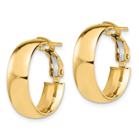 14k Yellow Gold Hoop Earrings, Medium Polished Round Hoops with Omega Back