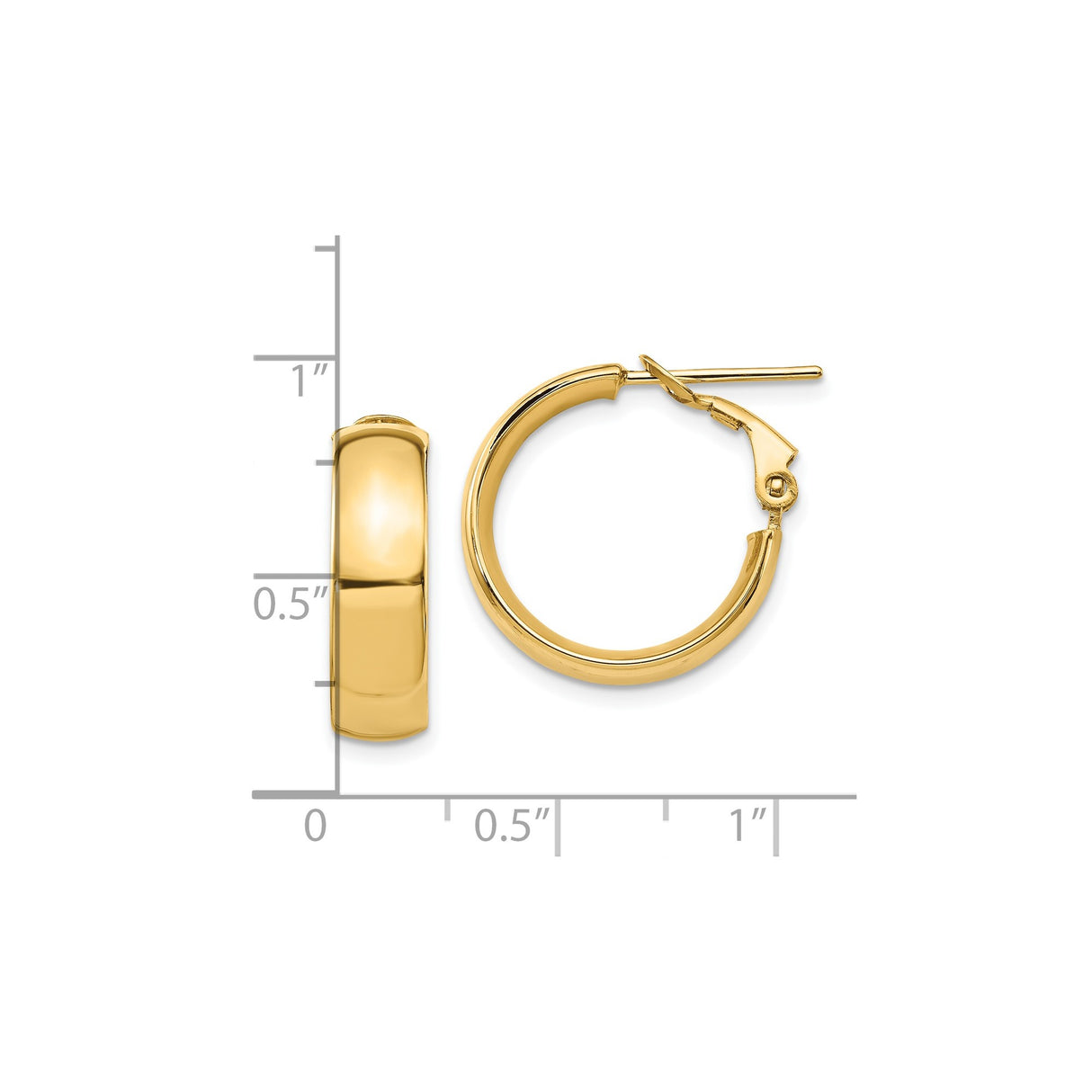 14k Yellow Gold Hoop Earrings, Medium Polished Round Hoops with Omega Back
