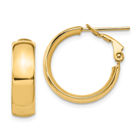 14k Yellow Gold Hoop Earrings, Medium Polished Round Hoops with Omega Back