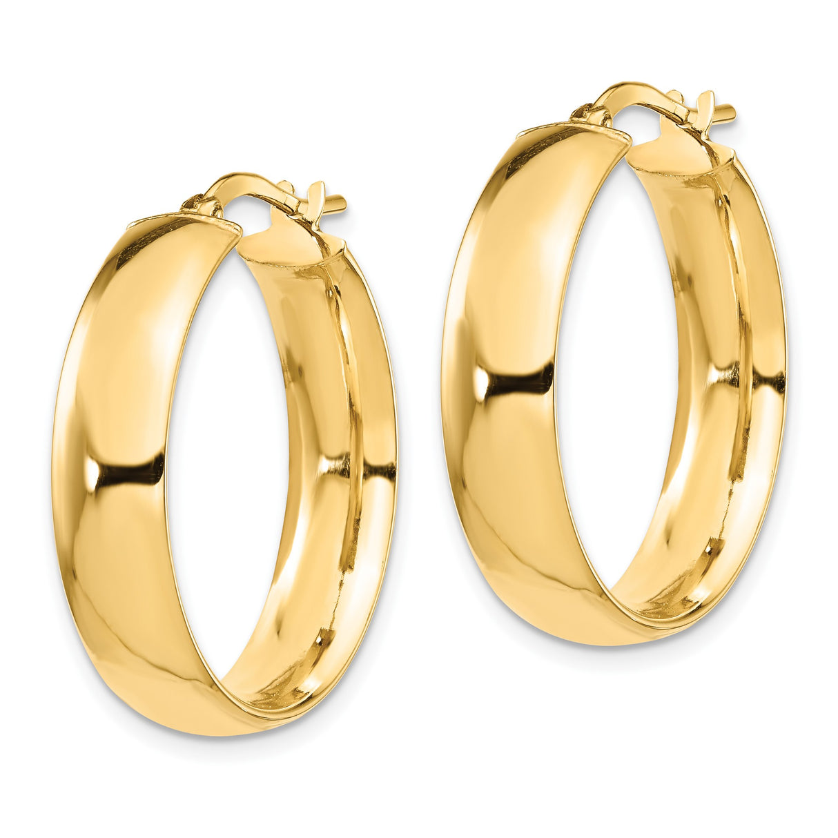 14k Yellow Gold Hoop Earrings, Medium Round Polished Design, Lightweight Everyday Jewelry