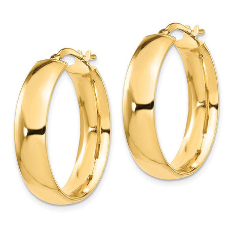 14k Yellow Gold Hoop Earrings, Medium Round Polished Design, Lightweight Everyday Jewelry
