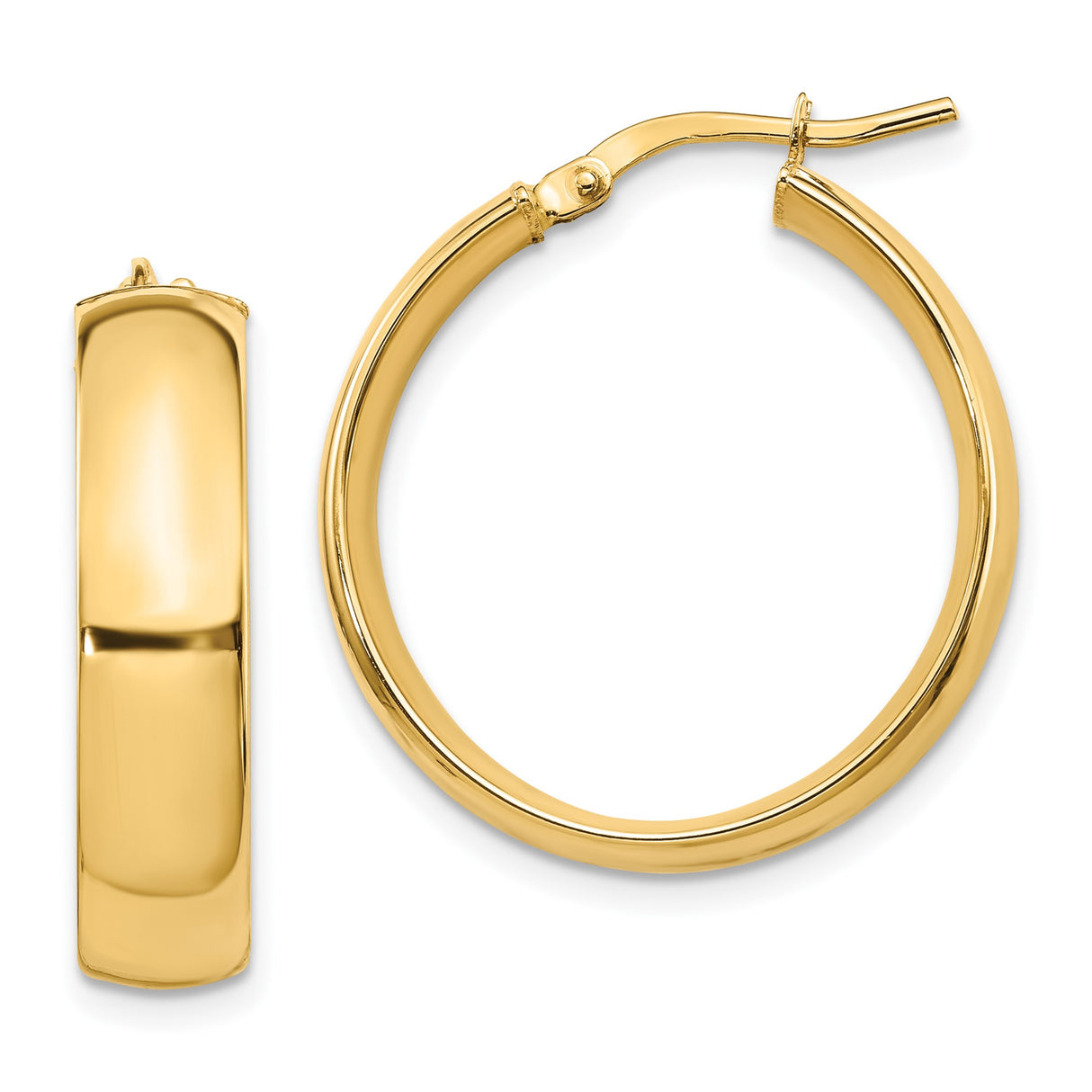 14k Yellow Gold Hoop Earrings, Medium Round Polished Design, Lightweight Everyday Jewelry