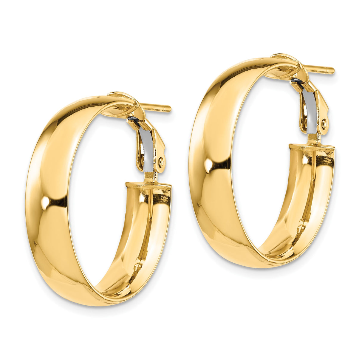 14k Yellow Gold Hoop Earrings, Classic Rounded Design, Omega Back Closure