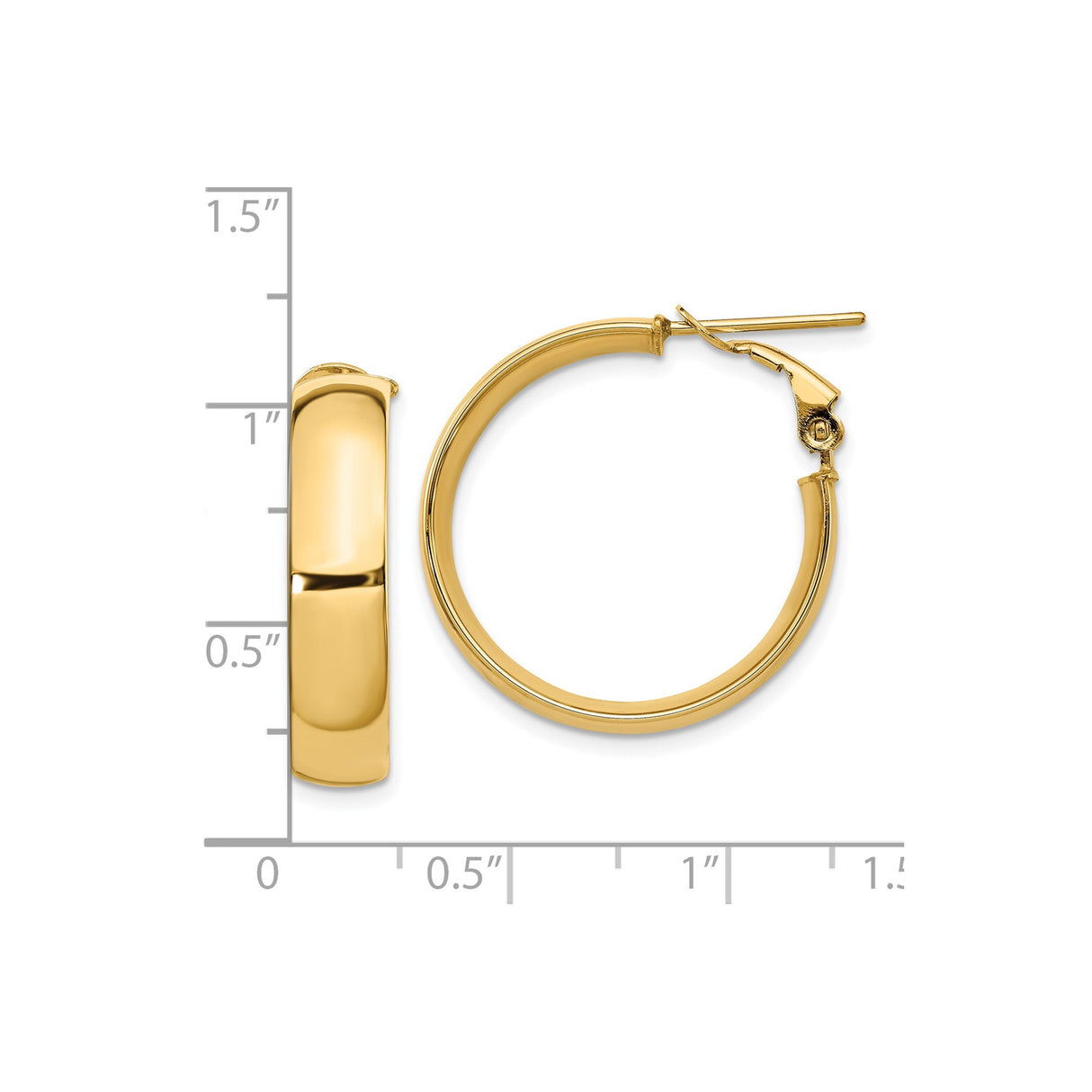 14k Yellow Gold Hoop Earrings, Classic Rounded Design, Omega Back Closure