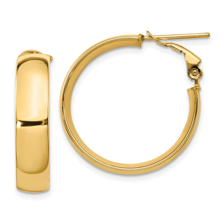 14k Yellow Gold Hoop Earrings, Classic Rounded Design, Omega Back Closure