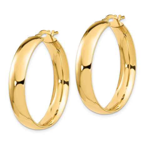 14k Yellow Gold Hoop Earrings, Smooth Polished Finish, Classic Lightweight Round Design for Women