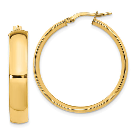 14k Yellow Gold Hoop Earrings, Smooth Polished Finish, Classic Lightweight Round Design for Women