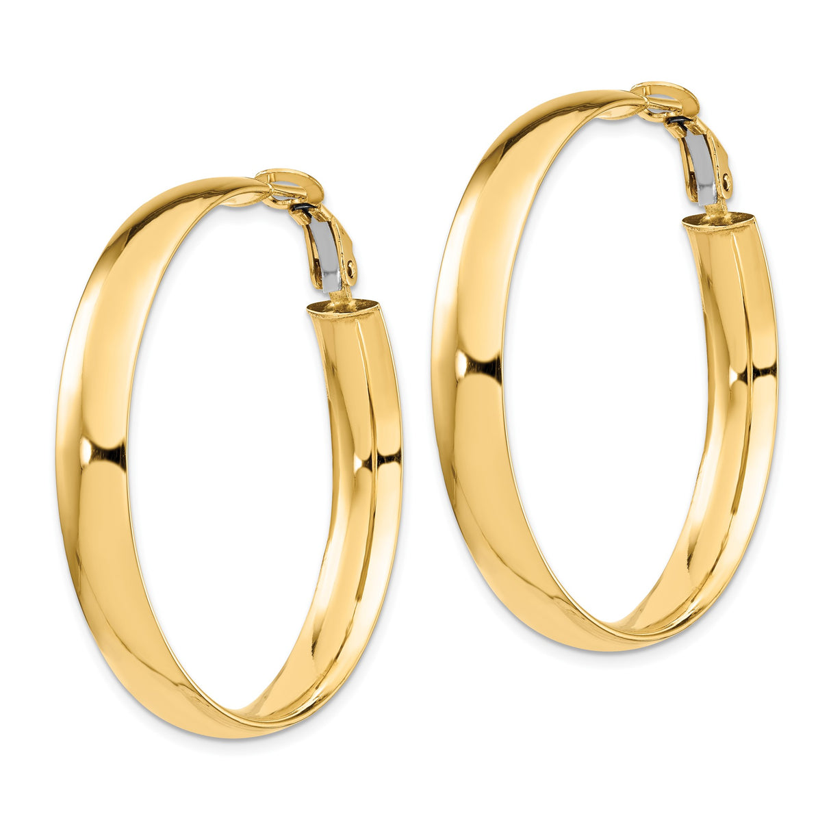 14k Yellow Gold Hoop Earrings, Classic Polished Round Design, Lightweight Jewelry for Women