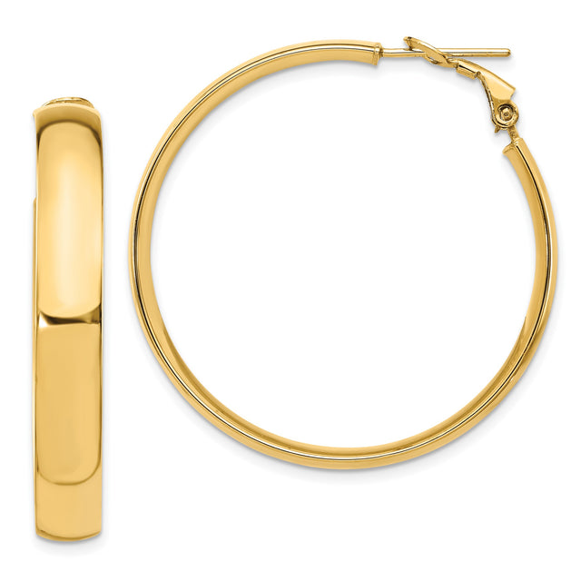 14k Yellow Gold Hoop Earrings, Classic Polished Round Design, Lightweight Jewelry for Women