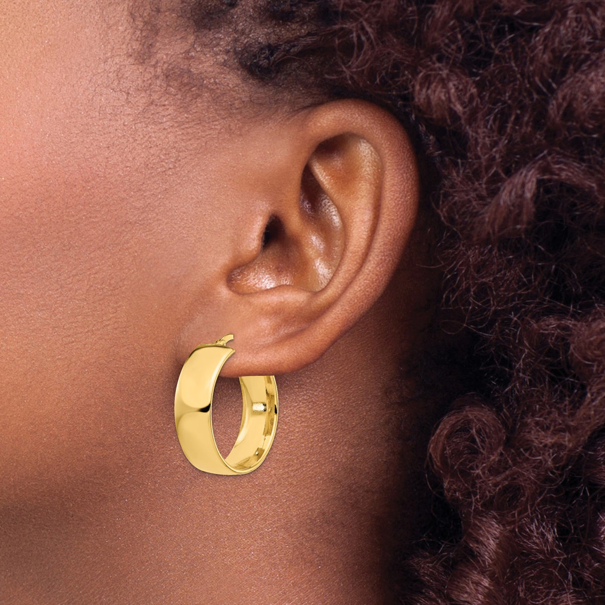 14k Yellow Gold Hoop Earrings, Wide Polished Design, Classic Everyday Style