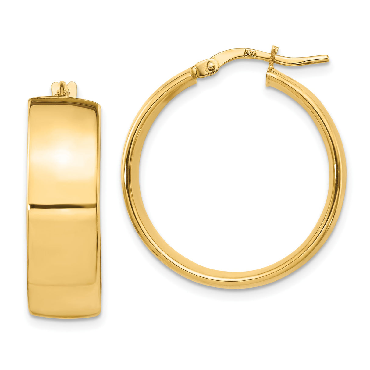 14k Yellow Gold Hoop Earrings, Wide Polished Design, Classic Everyday Style
