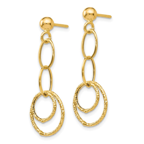 14k Yellow Gold Dangle Earrings with Textured Double Hoops and Oval Links