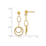14k Yellow Gold Dangle Earrings with Textured Double Hoops and Oval Links