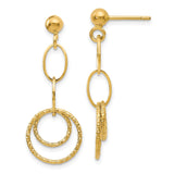 14k Yellow Gold Dangle Earrings with Textured Double Hoops and Oval Links