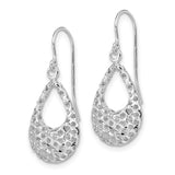 14k White Gold Drop Earrings with Diamond-Cut Teardrop Design, Lightweight Textured Dangle Style