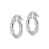 14k White Gold Hoop Earrings with Twisted Rope Design and Polished Textured Finish