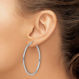 14k White Gold Hoop Earrings, Hinged Back Round Minimalist Polished Hoops for Women