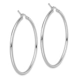 14k White Gold Hoop Earrings, Hinged Back Round Minimalist Polished Hoops for Women