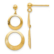 14k Yellow Gold Dangle Earrings with Dual Open Circle Drops, Polished and Brushed Finish