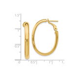 14k Yellow Gold Oval Hoop Earrings, High Polish Finish, Lightweight Snapback Design