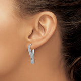 14k White Gold Twisted Hoop Earrings with Textured Sparkle Finish, Lightweight Oval Crossover Design
