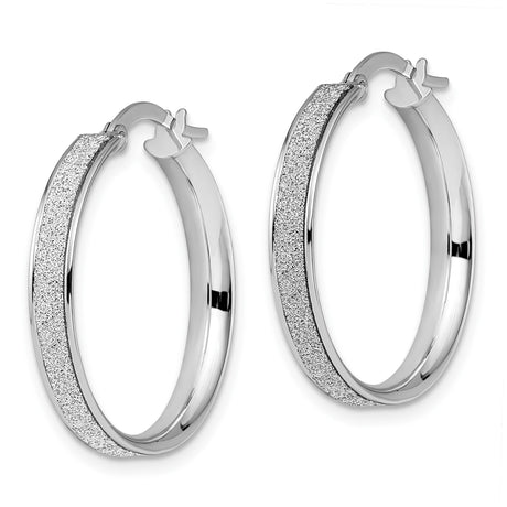 14k White Gold Hoop Earrings with Textured Center and High Polish Edges
