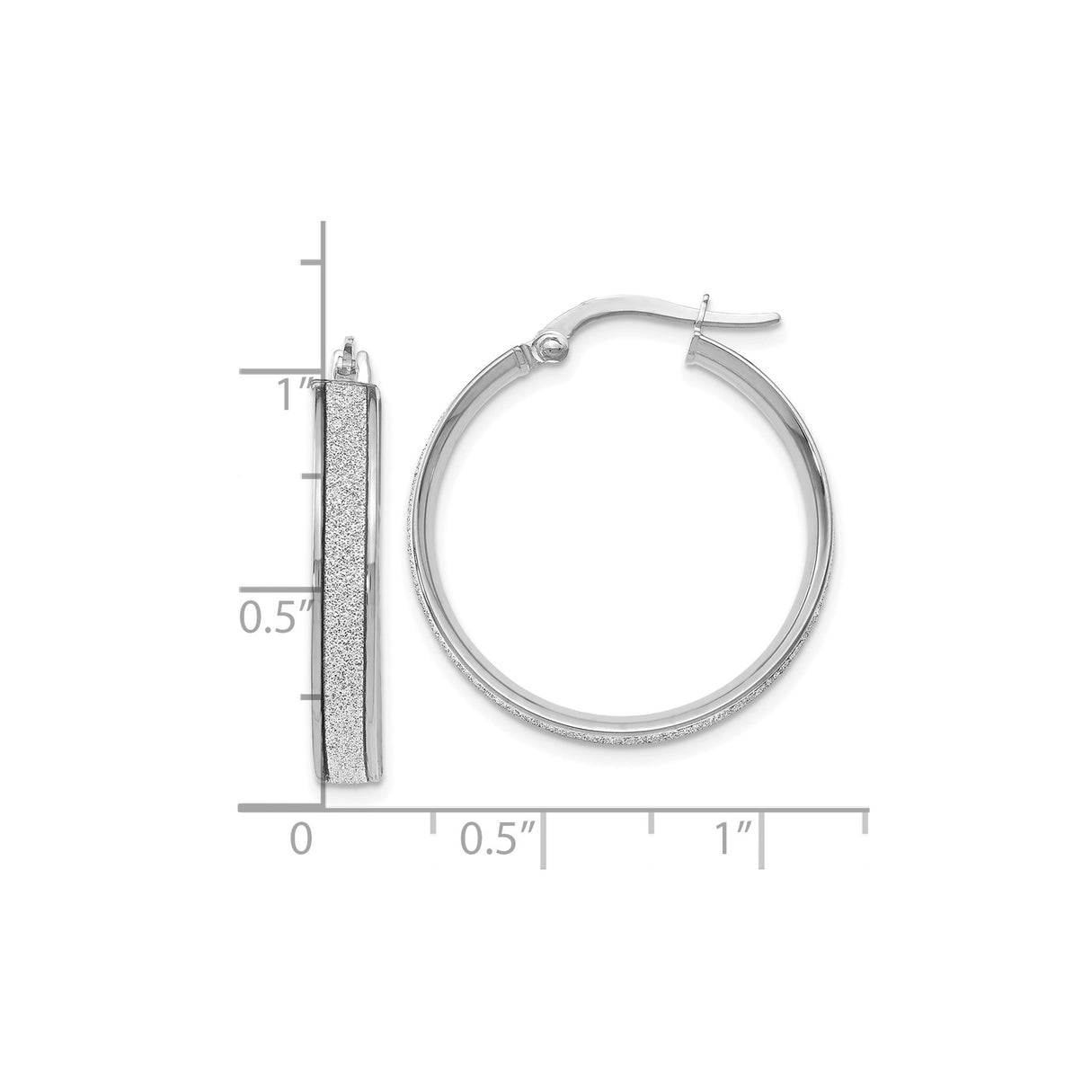14k White Gold Hoop Earrings with Textured Center and High Polish Edges