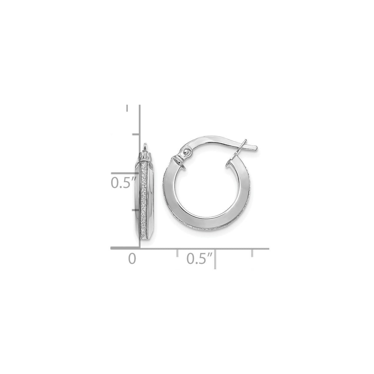 14k White Gold Hoop Earrings with Polished Finish and Textured Center, Medium Lightweight Design