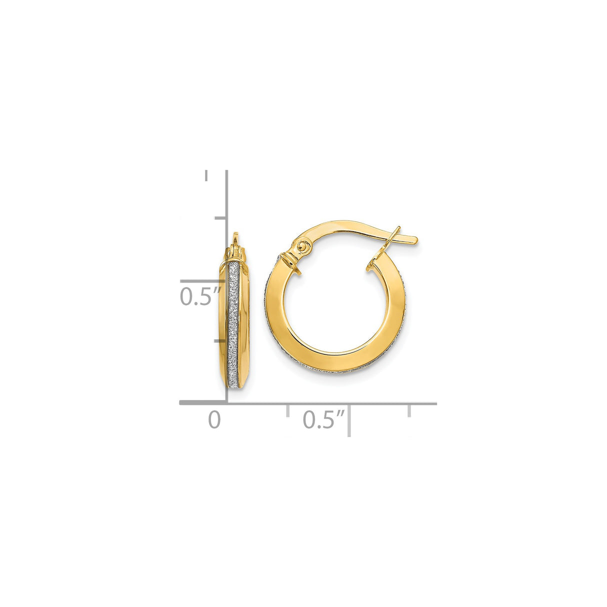 14k Yellow Gold Hoop Earrings with Textured Stripe and Shimmer Finish