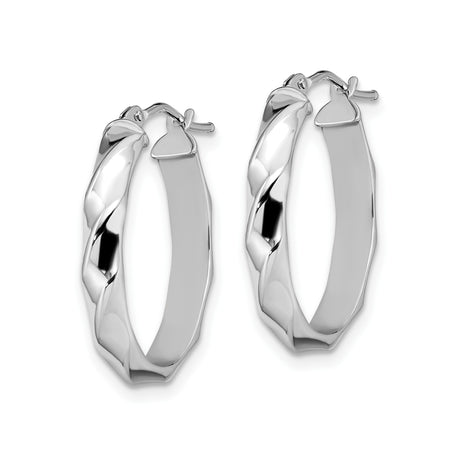 14k White Gold Twisted Oval Hoop Earrings with Modern Wave Design for Women