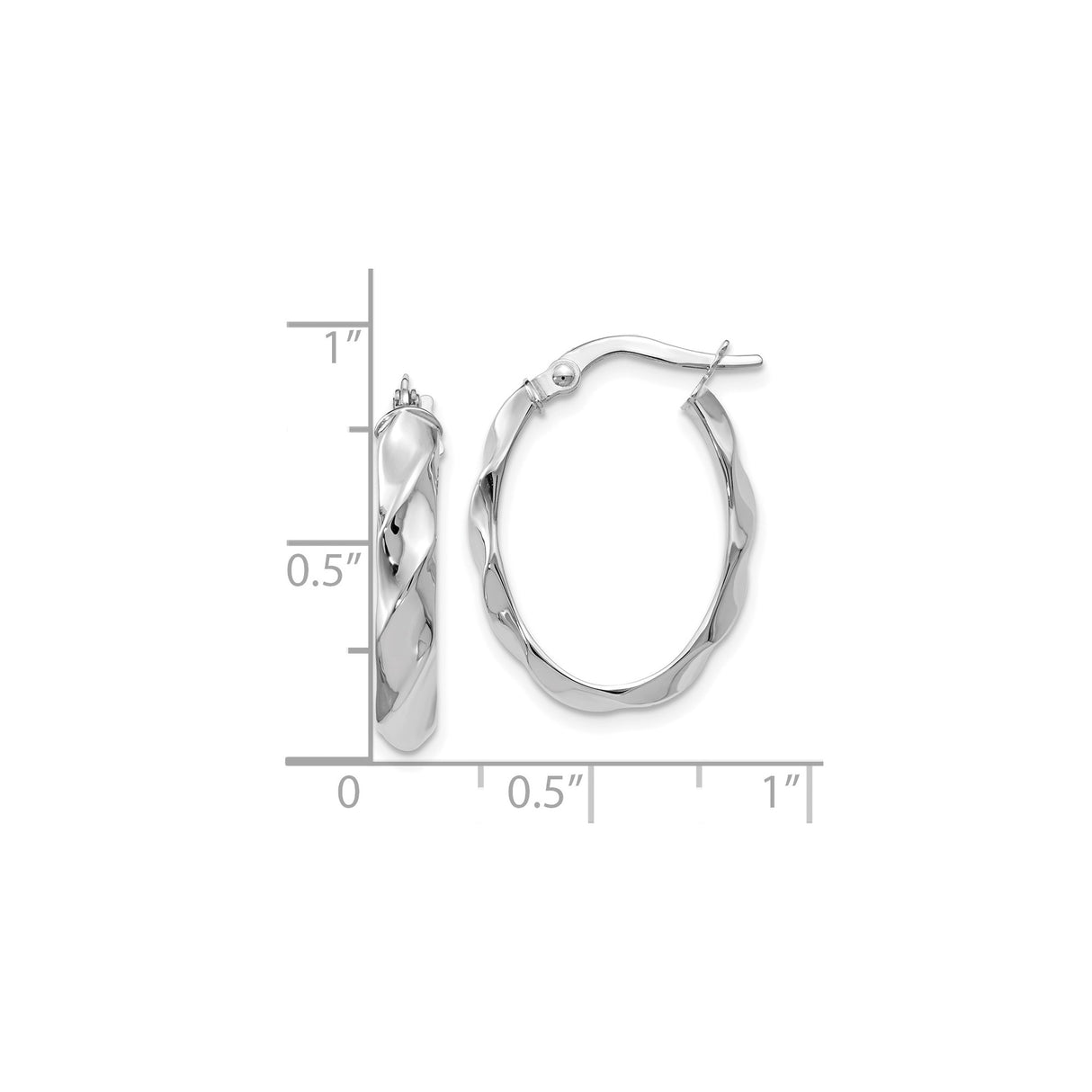 14k White Gold Twisted Oval Hoop Earrings with Modern Wave Design for Women