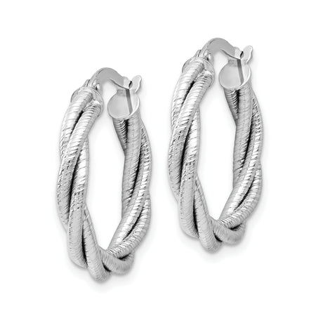14k White Gold Twisted Hoop Earrings, Braided Textured Design for Women