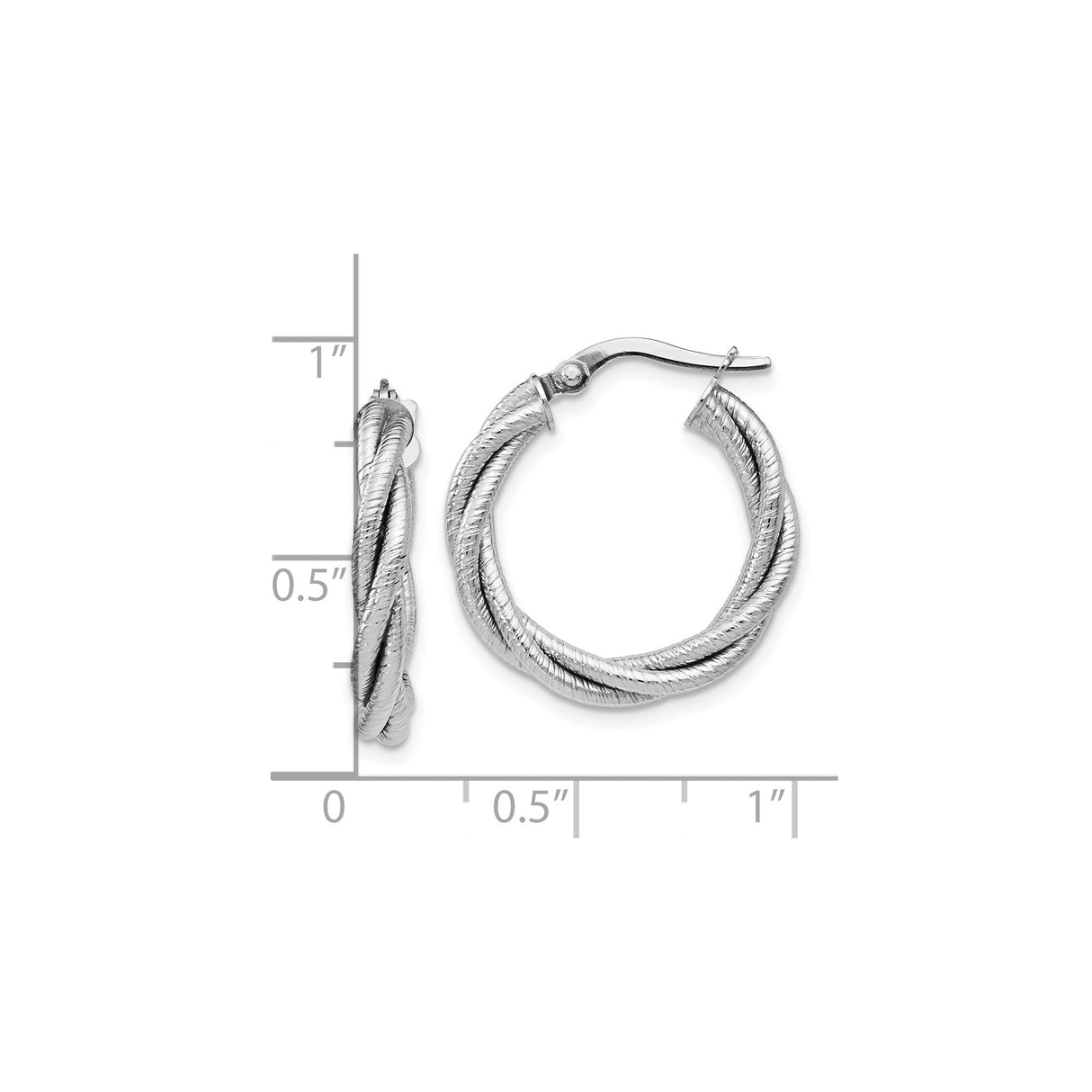 14k White Gold Twisted Hoop Earrings, Braided Textured Design for Women