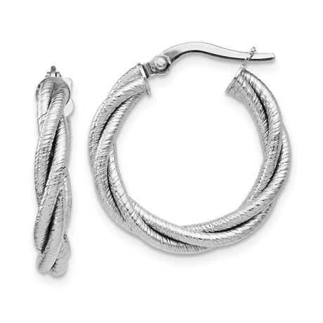 14k White Gold Twisted Hoop Earrings, Braided Textured Design for Women