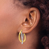 14k Two Tone Gold Teardrop Twist Hoop Earrings with Interlocking Loops for Women