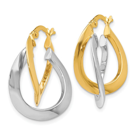 14k Two Tone Gold Twisted Hoop Earrings, Intertwined Yellow and White Gold Design
