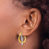 14k Two Tone Gold Twisted Hoop Earrings, Intertwined Yellow and White Gold Design