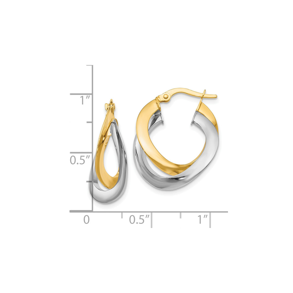 14k Two Tone Gold Twisted Hoop Earrings, Intertwined Yellow and White Gold Design