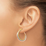 14k Tri Color Gold Hoop Earrings with Twisted Yellow, White, and Rose Gold Design