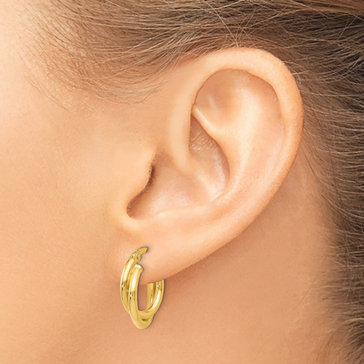 14k Yellow Gold Triple Hoop Earrings with Twisted Layered Design and Polished Finish