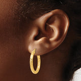 14k Yellow Gold Hoop Earrings with Diamond-Cut Faceted Finish, Textured Round Design