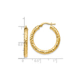14k Yellow Gold Hoop Earrings with Diamond-Cut Faceted Finish, Textured Round Design