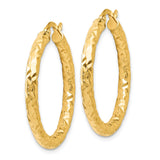 14k Yellow Gold Hoop Earrings, Textured Faceted Design, Lightweight with Latch Back Closure