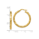 14k Yellow Gold Hoop Earrings, Textured Faceted Design, Lightweight with Latch Back Closure