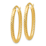14k Yellow Gold Hoop Earrings, Diamond Cut Textured Round Hoops, Bold Lightweight Design
